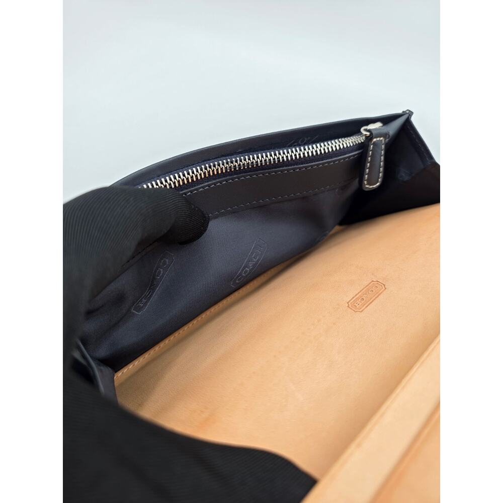 Coach Signature Long Flap Wallet Navy Blue Jacquard Leather Trim Clutch Wallet - Picture 10 of 15